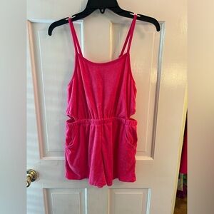 NWT - Old Navy hot pink terry romper with adjustable straps size 14/16